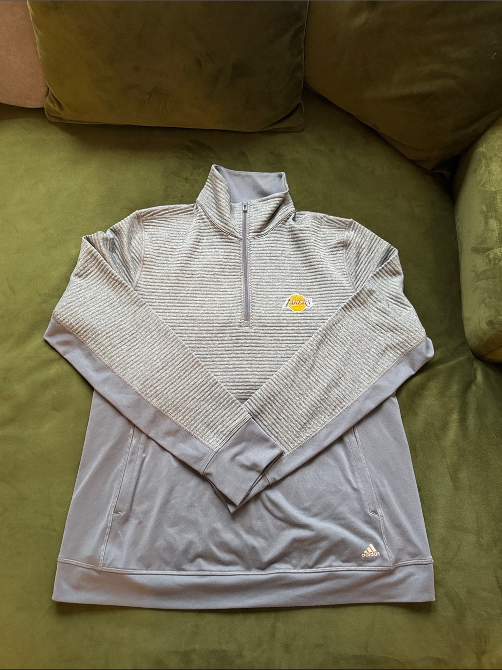 adidas Light Gray Los Angeles Lakers Quarter-Zip Pullover